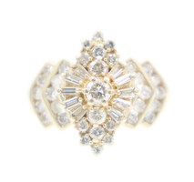 Estate 1.25 Ctw Round & Baguette Cut Diamond Marquise Cluster 14KT Gold Ring