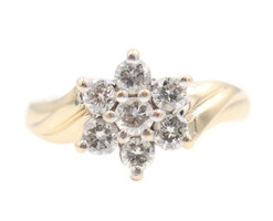 Women's Estate 1.12 ctw Round Diamond Flower Cluster Ring in 14KT Yellow Gold