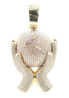 10KT Yellow Gold World in Your Hands 3.35 cttw Round Diamond 58mm Pendant 38.54g