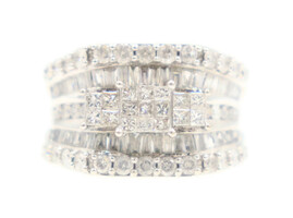 2.98 Ctw Princess, Round & Baguette Cut Diamond 5 Row Cluster 14KT Gold Ring