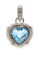 Judith Ripka Heart Cut Blue Topaz & CZ Sterling Silver Enhanced Pendant Signed 