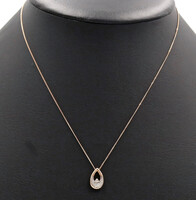 10KT Two-Tone Single Diamond Solitaire Pear Shaped 17" Rose Gold Necklace - 2.1g
