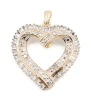 Women's 10KT Yellow Gold 0.30 ctw Round & Baguette Cut Diamond Heart Pendant 