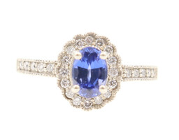 0.40 ctw African Iolite & 0.50 ctw Round Diamond Scalloped Halo 14KT Gold Ring