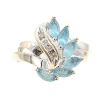 Estate 0.60 ctw Marquise Blue Topaz & Diamond 10KT Yellow Gold Cocktail Ring