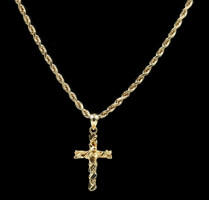 10KT Yellow Gold Nugget Style Cross Pendant w 20
