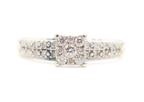 10KT White Gold 0.24 ctw Round Diamond Square Cluster Engagement Ring by IKS 