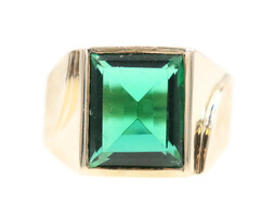 Estate Green Rectangle Cut Cubic Zirconia 10KT Yellow Gold Statement Ring Size 7