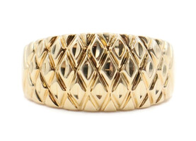 High Shine 14KT Yellow Gold Marquise Pattern 10.9mm Wide Tapered Dome Ring 5.28g