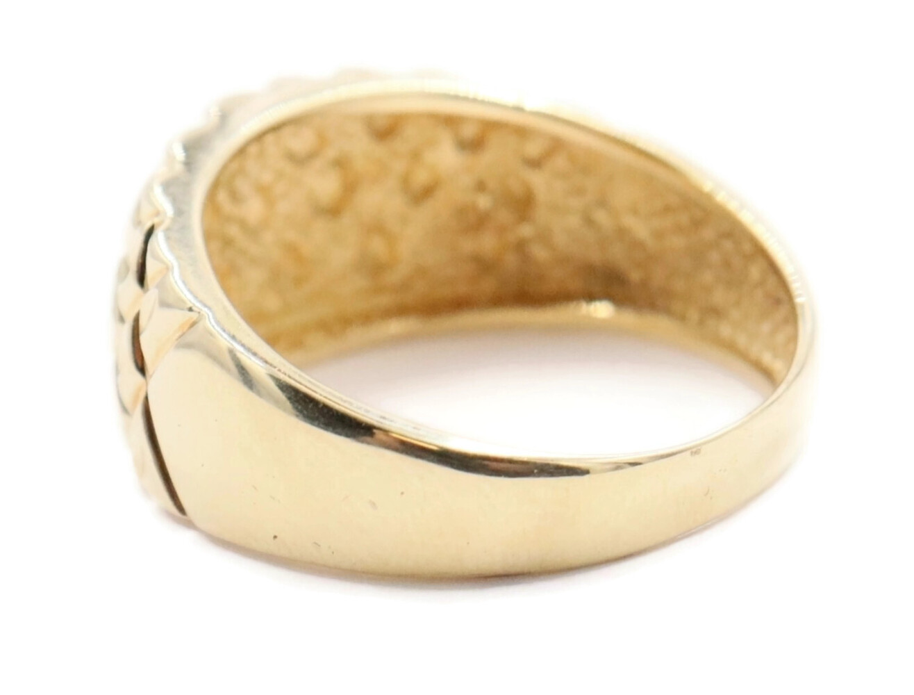 High Shine 14KT Yellow Gold Marquise Pattern 10.9mm Wide Tapered Dome Ring 5.28g
