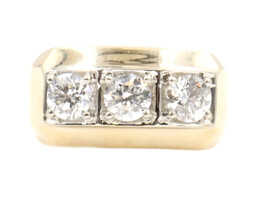 Men's Large 1.95 ctw Round Diamond Three Stone 14KT Yellow Gold 12mm Ring 13.8g