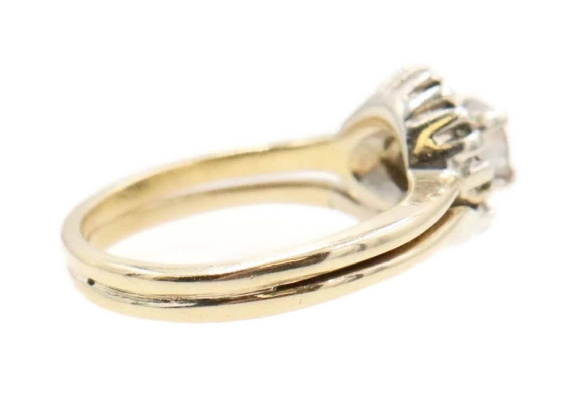 Estate 14KT Yellow Gold 0.43 ctw Round Diamond Semi Halo Wedding Ring Set - 4.2g