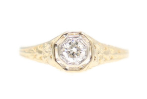 Women's Octagonal 0.25 Ctw Round Diamond 14KT Yellow Gold Floral Engagement Ring