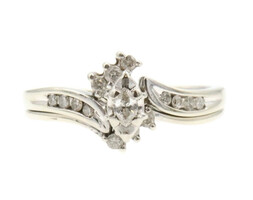 Estate 0.27 ctw Marquise & Round Diamond 10KT White Gold Wedding Ring Set 3.85g 