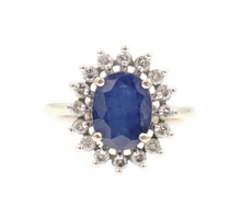 Women's 1.40 Ctw Oval Cut Sapphire & Round Diamond Halo 14KT Gold Ring by Effy