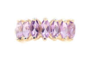 1.40 Ctw Marquise Cut Amethyst 10KT Yellow Gold Anniversary Band Ring Size 6 1/2