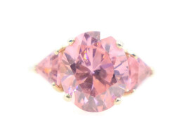 Women's 10KT Yellow Gold Oval & Triangle Cut Pink Cubic Zirconia Ring Size 8