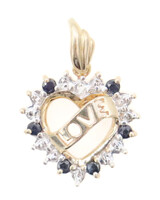 Women's 0.12 Ctw Round Sapphire & Diamond Halo 10KT Gold "Love" Heart Pendant