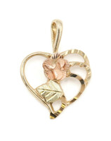 Women's 10KT Bi-Color Gold Diamond Cut Floral Open Heart Necklace Pendant 0.86"