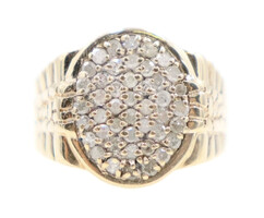 Estate 10KT Yellow 0.80 ctw Diamond Retro Style Watch Band Cluster Ring - 5.34g