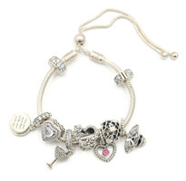 Authentic Adj. Sterling Silver Pandora Moments Bangle With 9 Pandora Charms