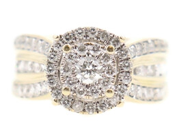 1.06 ctw Round Diamond Double Halo Cluster 10KT Yellow Gold Engagement Ring 