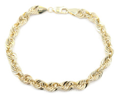 10KT Yellow Gold 7.3mm Wide Hollow Rope Chain Large Bracelet 8 3/4
