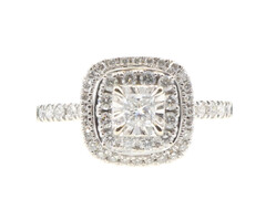0.70 ctw Princess & Round Cut Diamond Double Halo 14KT Gold Engagement Ring 3.2g