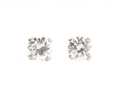 "Green Dot" 1/3 CT. Round Diamond Solitaire Earrings in 14K White Gold  I1/J 