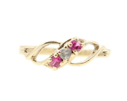 Estate 10KT Yellow Gold 0.12 ctw Round Lab Grown Ruby & Natural Sapphire Ring
