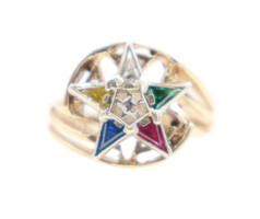 Women's Estate Masonic Eastern Star Synthetic Gemstone Ring in 10KT Yellow Gold