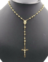 Traditional 14KT Yellow Gold 28" High Shine Cross Rosary Catholic Necklace 11.9g