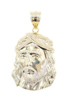 High Shine 10KT Yellow Gold Detailed Jesus Head Necklace Pendant 47.1mm - 4.98g
