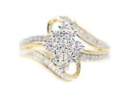 0.17 ctw Round & Baguette Two Tone 10KT Gold Marquise Cluster Diamond Ring 3.04g