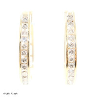 Sterling Silver Yellow Gold Tone 0.85 ctw Round Diamond Channel Hoop Earrings