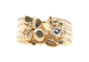 Classic 14KT Yellow Gold Nugget Ring With 0.15 ctw Round Solitaire Diamond - 10g