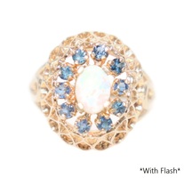 Women's 0.35 Ctw Oval Cabochon Opal & Synthetic Sapphire 14KT Yellow Gold Ring