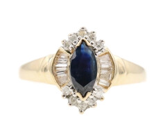 0.38 ctw Synthetic Marquise Sapphire & 0.0.25 ctw Diamond in 14KT Gold Ring 3.3g