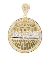Round 10KT Yellow & White Gold Last Supper Graphic Pendant with Round CZ Halo 6g