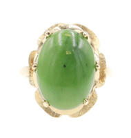 6.80 Ctw Oval Cabochon Nephrite Gemstone 14KT Gold Statement Ring by Romany