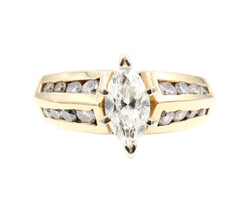 14KT Yellow Gold 1.73 ctw Marquise & Round Diamond 11.7mm Engagement Ring 6.1g