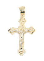 Diamond Cut 10KT Yellow & White Gold Two Tone Crucifix Cross Necklace Pendant 