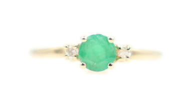 0.40 Ctw Round Cut Emerald & 0.05 Ctw Round Diamond 14KT Yellow Gold Ring Size 7