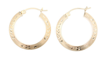 Women's Estate Satin Finish 1" Diamond Cut 10KT Yellow Gold Hoop Earrings - 2.2g