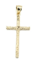 Classic 14KT Yellow Gold Diamond Cut Textured 43mm Cross Necklace Pendant 2.57g 