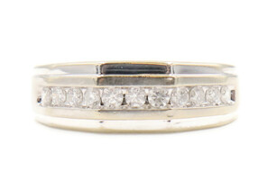 Men's 10KT White Gold 0.98 ctw Round Diamond 7.7mm Channel Band Ring By MGW 
