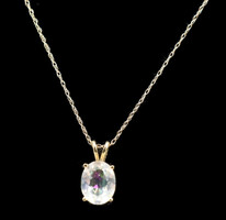 14KT Yellow Gold 2.30 ctw Synthetic Oval Cut White Sapphire on 18" 14KT Chain 