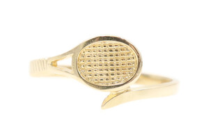 Estate 14KT Yellow Gold 9.3mm Wide Unique Tennis Racket Ring Size 6 1/2 - 1.96g