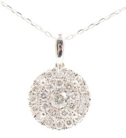 Women's 10KT White Gold 1.18 ctw Round Diamond Cluster Pendant on 18" Necklace
