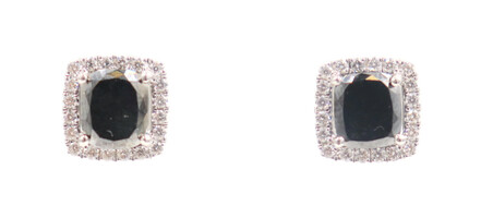 1.56 ctw Black Moissanite & 0.40 ctw Diamond Halo 18KT White Gold Earrings 3.94g